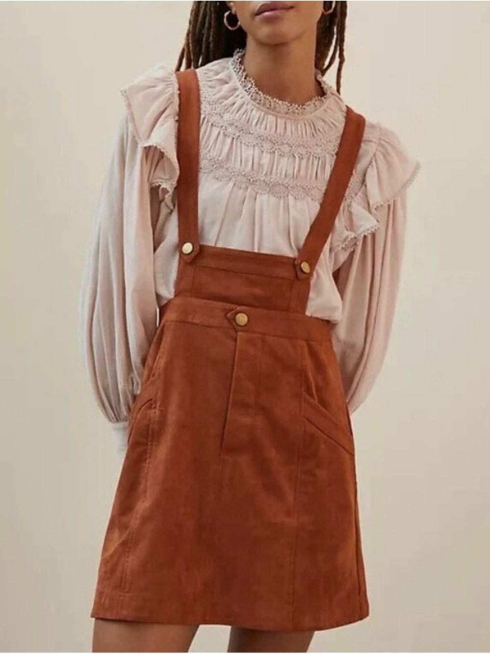 Anthropologie Rust Suede Pinafore Dress
